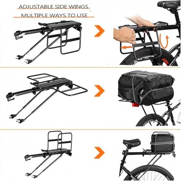 Foldable Wide Wings Bike Cargo Rack, Quick Release, Universal, Large Capacity, Height Adjustable Fit 24'-29'
